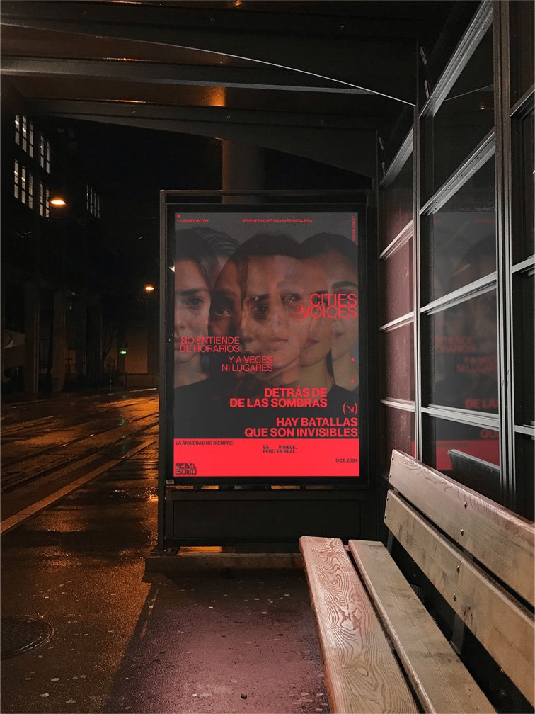 Cartel en parada de autobuses