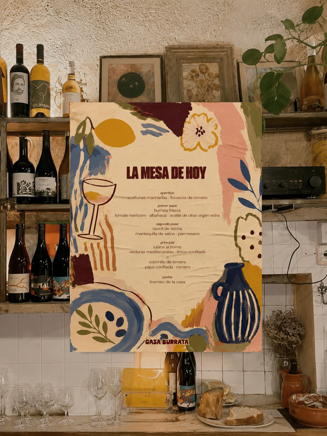 Mockup del menú de Casa Burrata